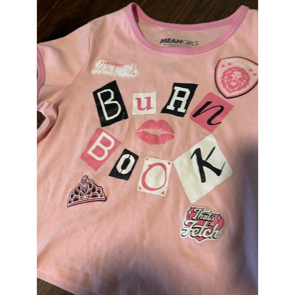 Mean Girls Burn Book Pink Ringer Tee Hybrid Apparel Crop Top Women Medium - Picture 2 of 3